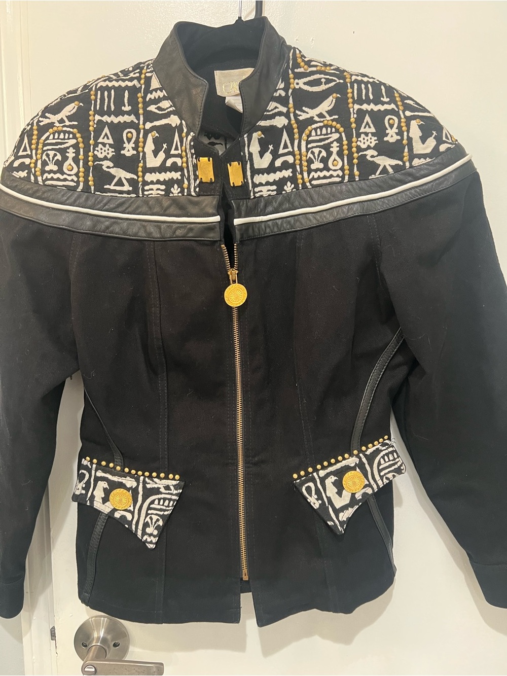 Vintage Cach’e Black leather Embroidered Gold-Accent Women's Jacket